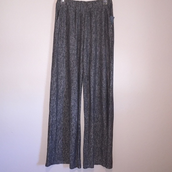 Women’s Palazzo Casual Grey Stripe Side Pockets Wide Leg Pants - Picture 3 of 4